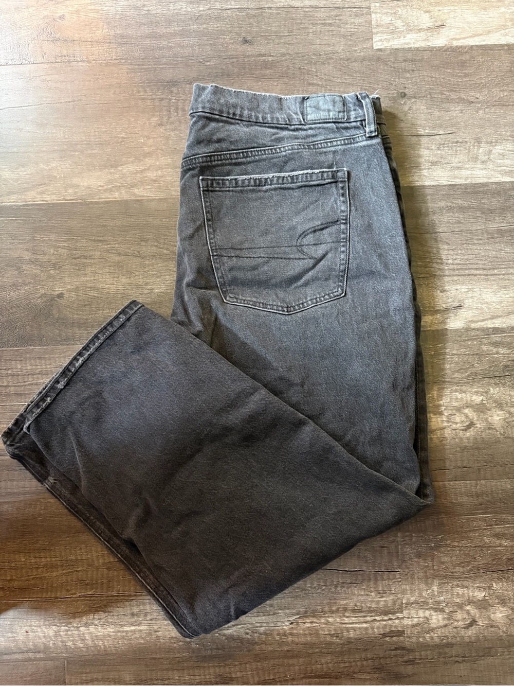 American Eagle High Highest Rise Relaxed Straight Black Jeans Size 18 Short